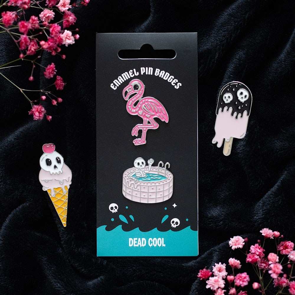 Something Different - Dead Cool Skeleton and Flamingo Enamel Pin Bouton broche - Multicolore